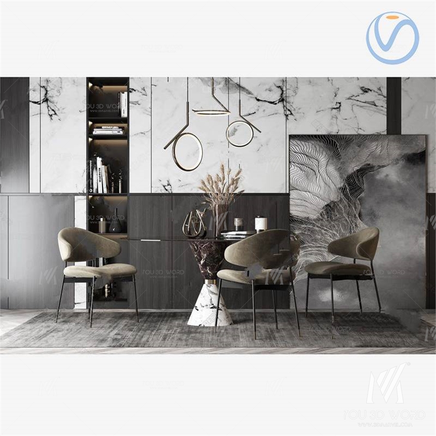 3d model of modern light luxury restaurant